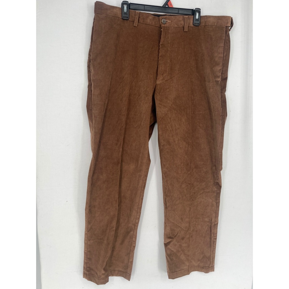 Haggar Mens Classic Fit Corduroy Pants Brown Stretch Flat Front Trousers 40x30